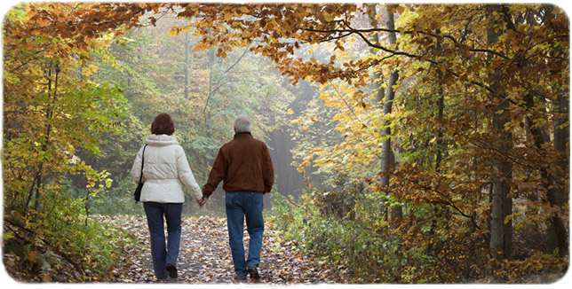 Couple walking in the autumn woods